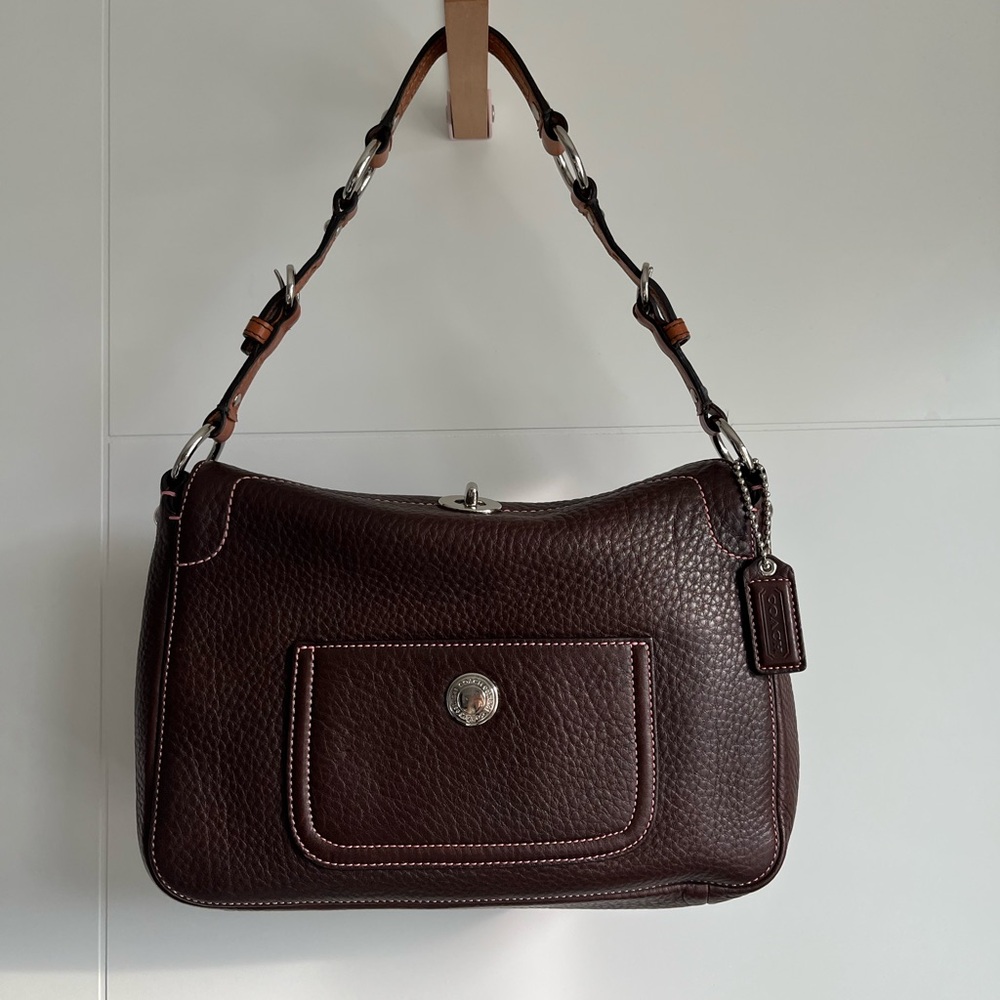 📣TODAY CLOSET CLEAROUT📣Coach Brown Pebbled Leather Turn Lock Shoulder Bag Y2K😍😍🍫
